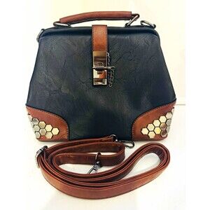 Studded Doctor Style Cross Body Bucket Shoulder Handbag